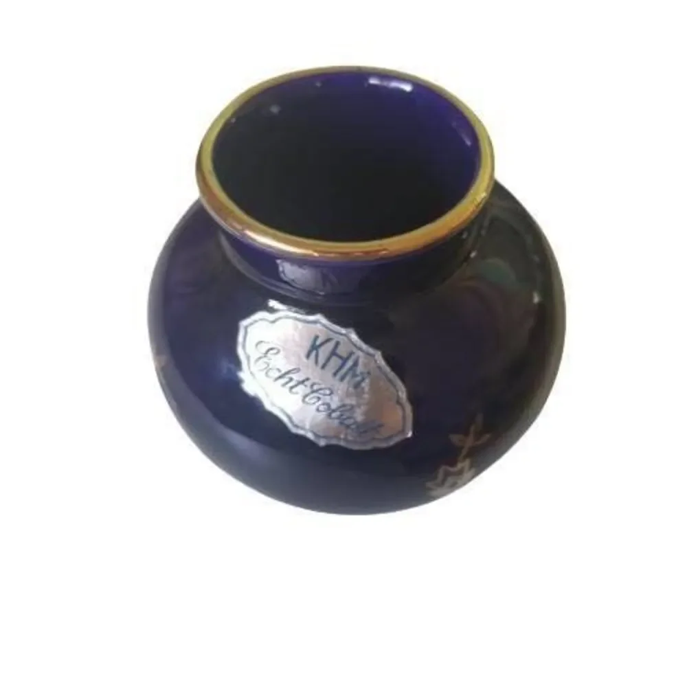 KHM Bavaria Echt Cobalt Vase With Gold Trim, Tiny Vase, Miniature Vase,